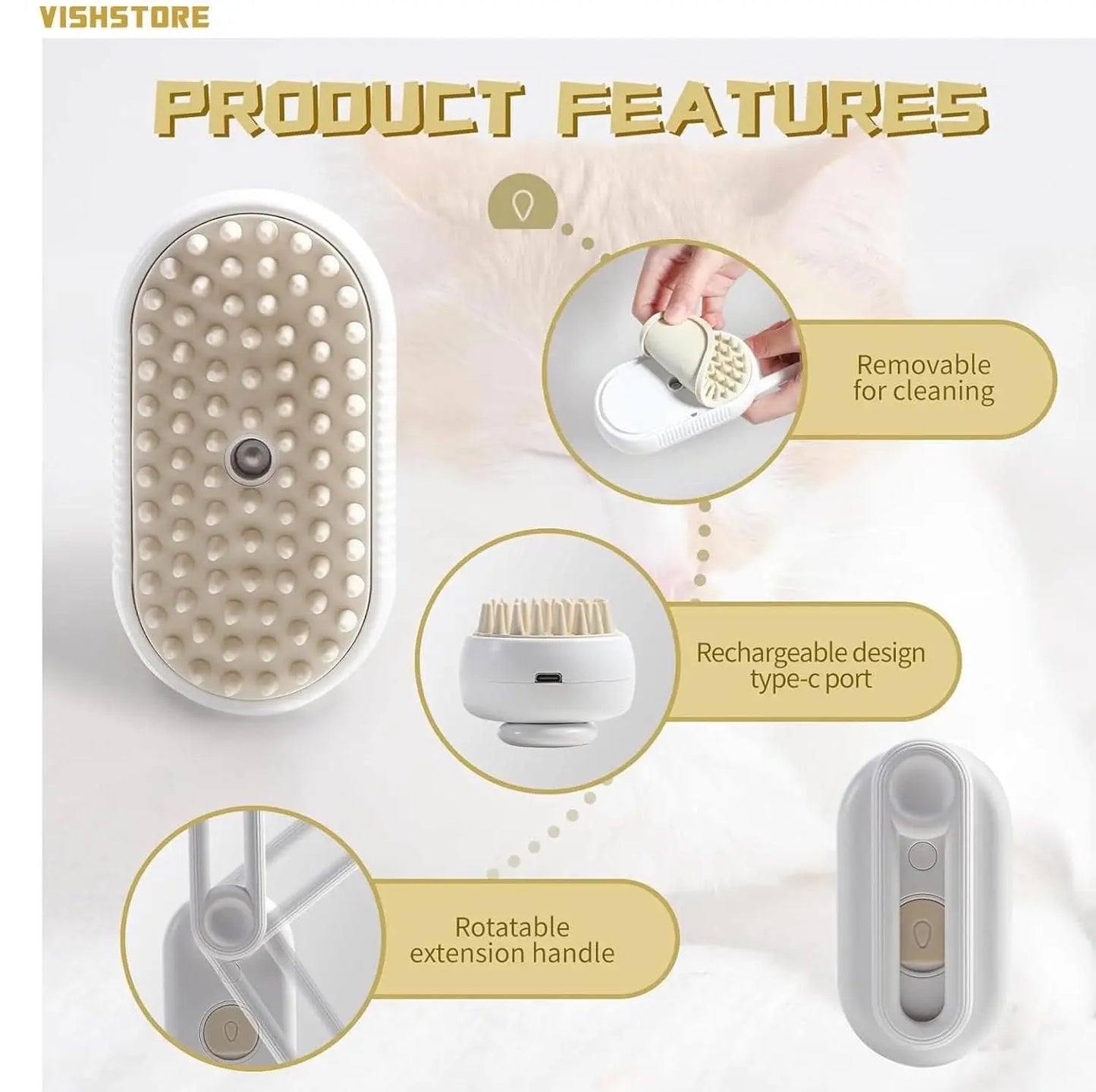 Steam Brush for Dog and Cat, Steamy Brush for Cats and Dogs