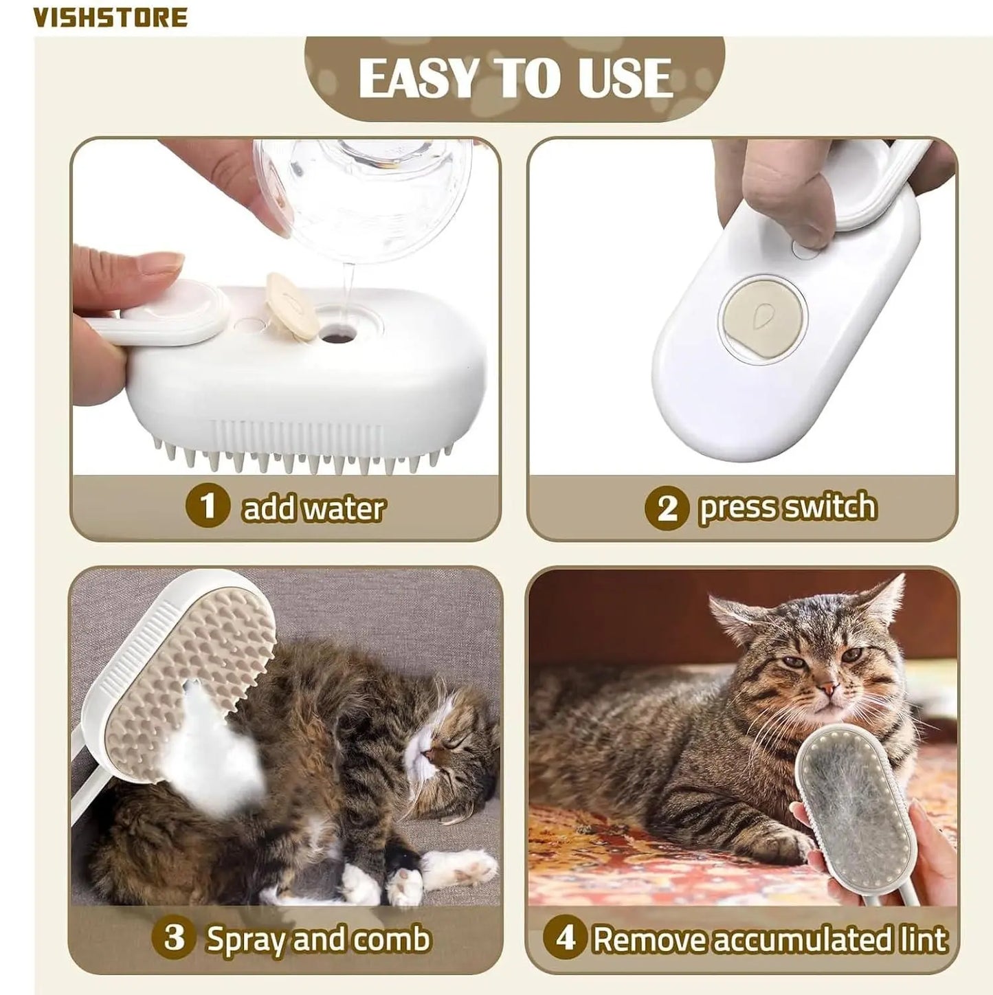 Steam Brush for Dog and Cat, Steamy Brush for Cats and Dogs